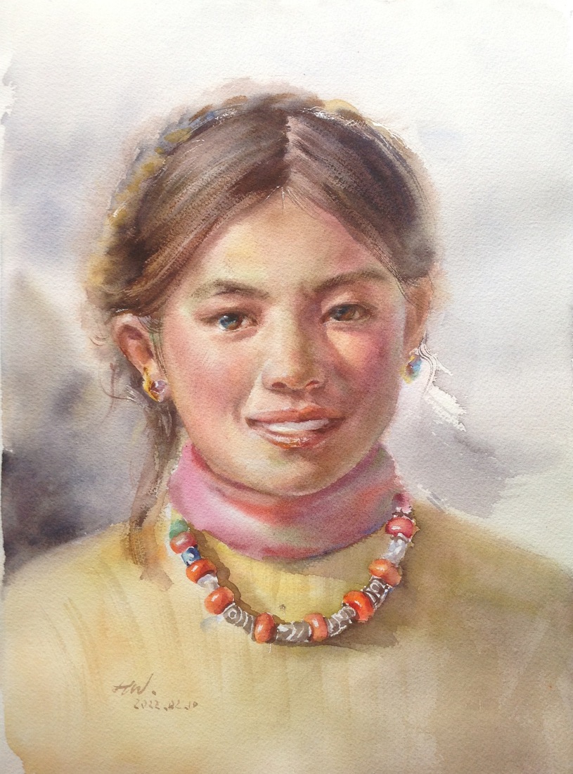 A Tibetan woman in a yellow sweater