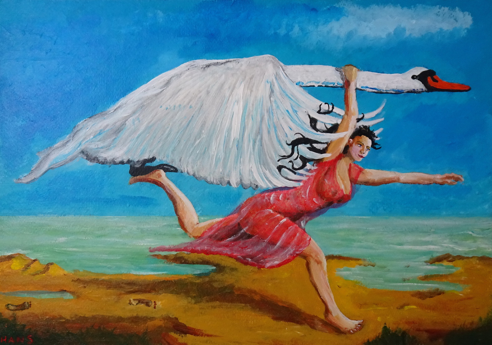 Leda voetjevrijend met de zwaan