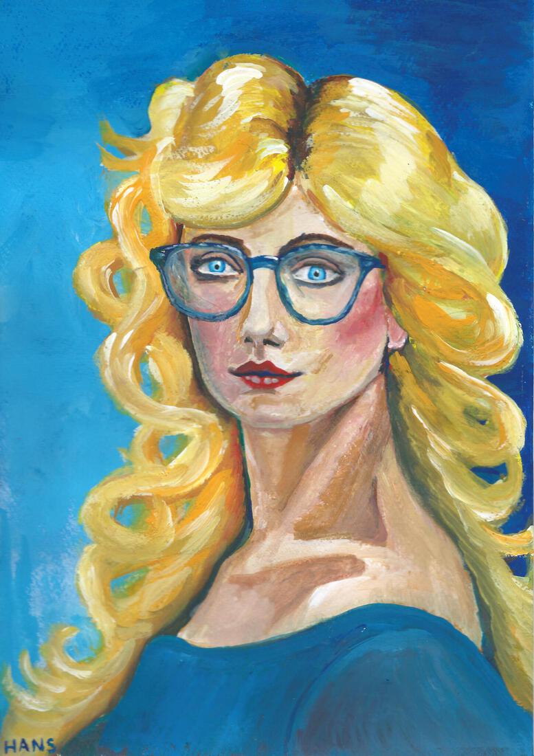 Dame met blauwe bril