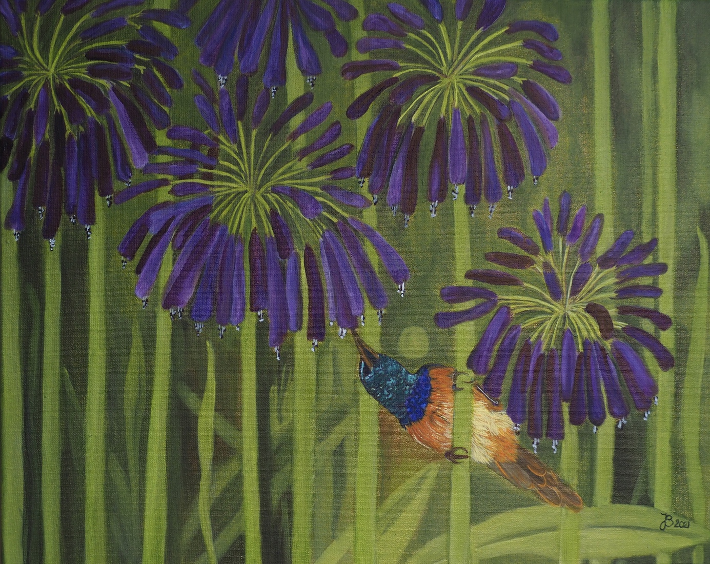 Agapanthus bloemen met vogel