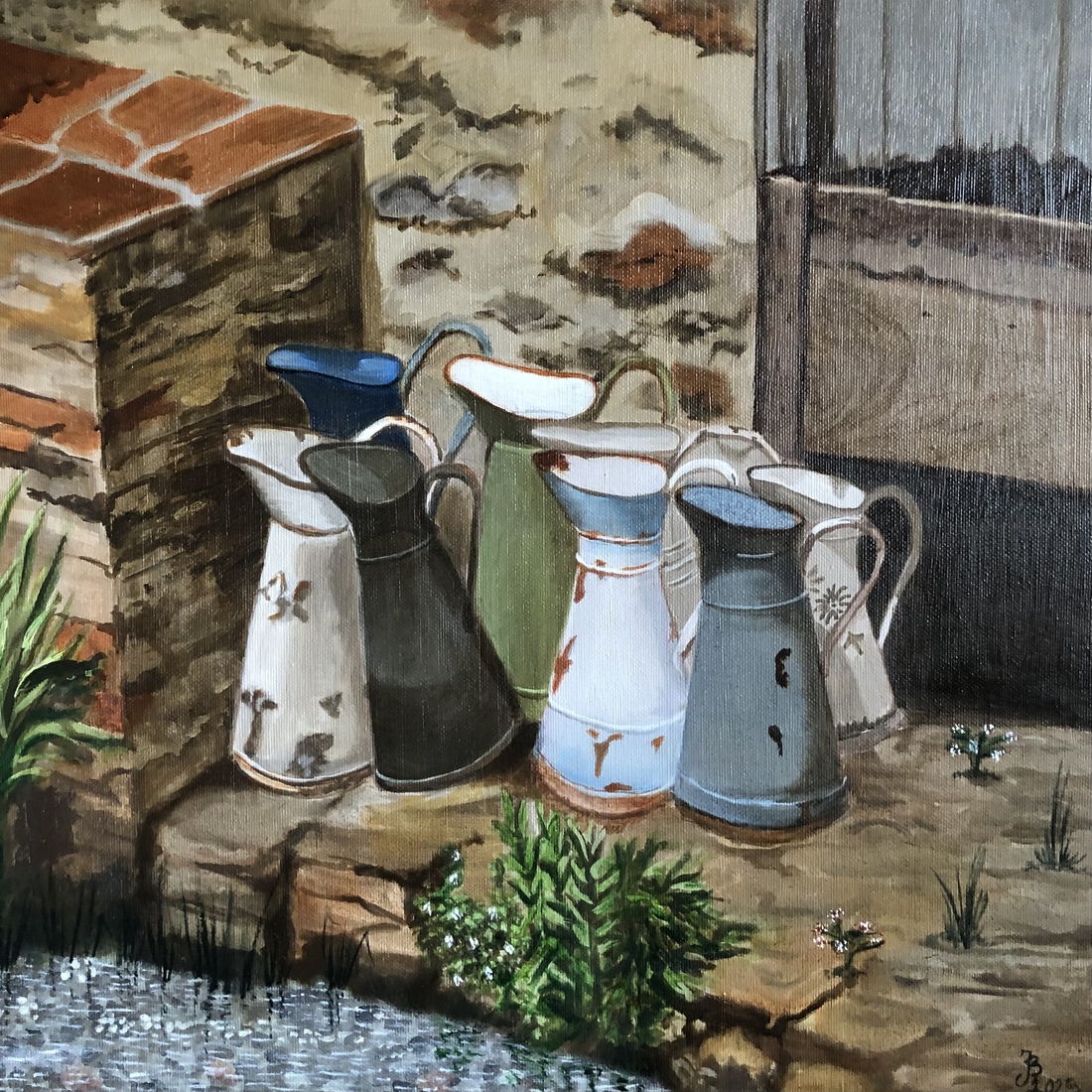 Kannen naast riviertje