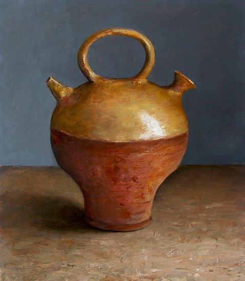 Stilleven met antieke olielamp