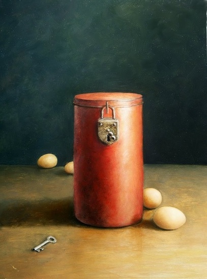 Stilleven met rode cylinder