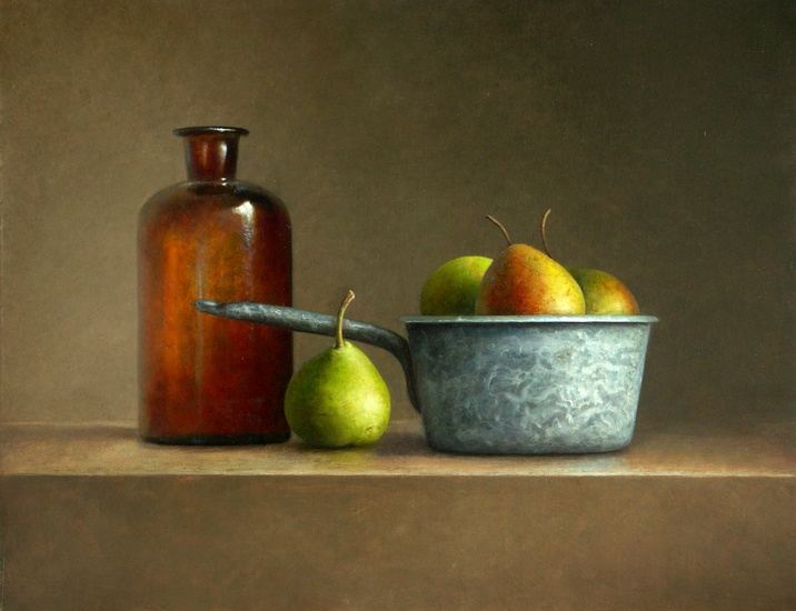 Stilleven met blauw emaille