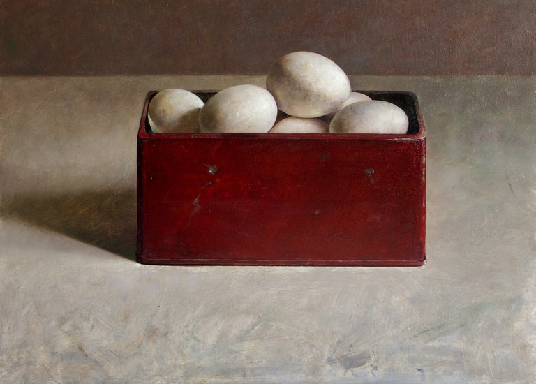 Blikken doos met eieren