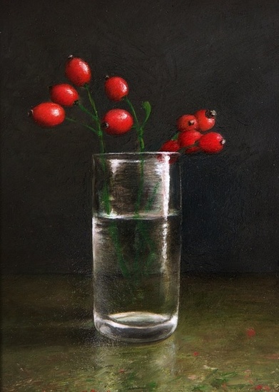 Stilleven met rozebottels