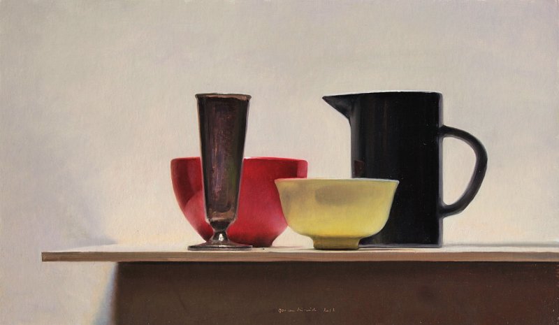 Stilleven met zwarte kan