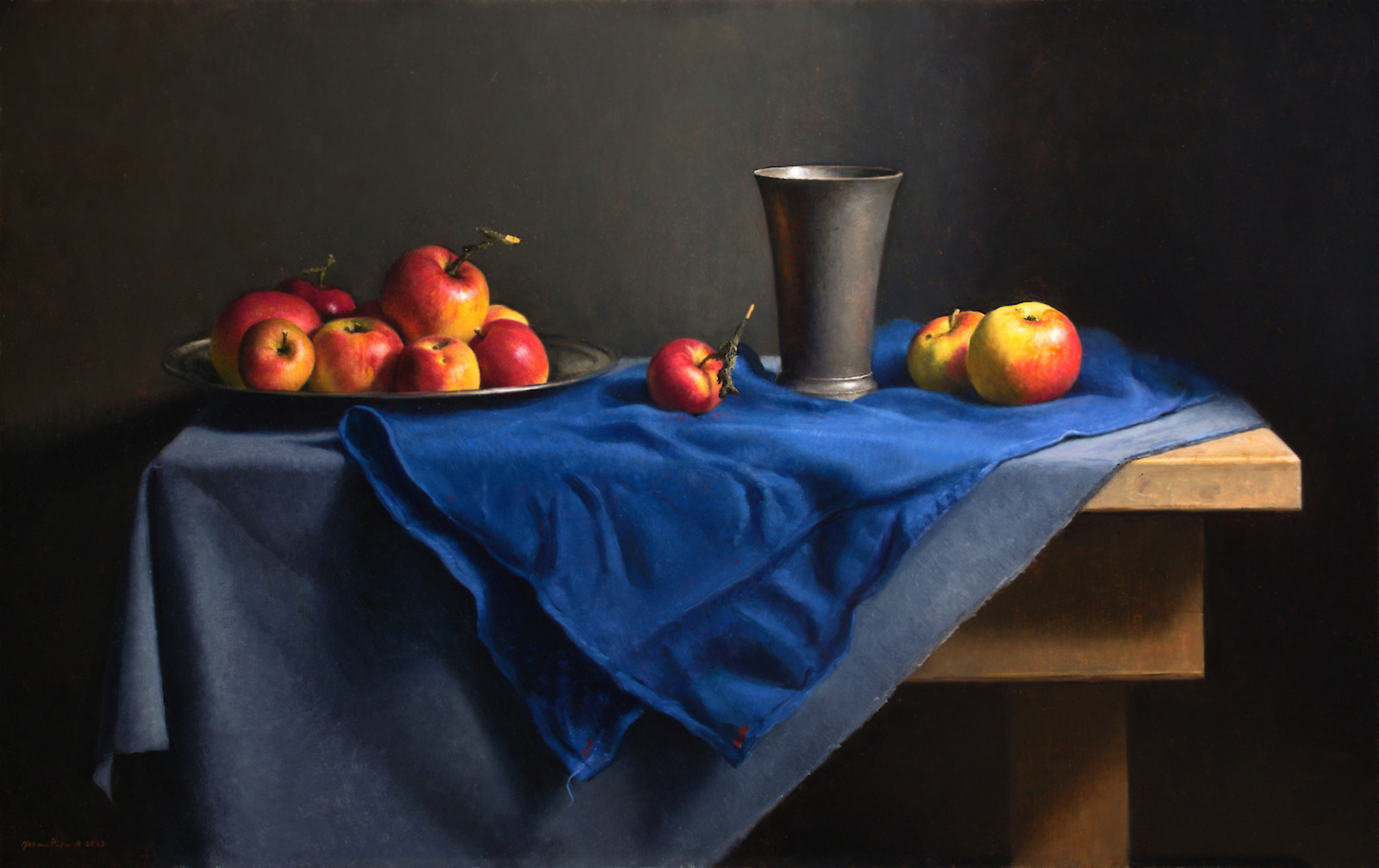 Stilleven met appels en tinnen beker