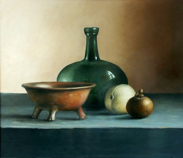 Fles met aardewerken pot