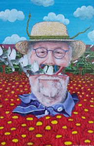 Ik maak regelmatig portretten. Ik zoek naar een persoonlijke achtergrond en vaak met een surrealistische inslag.