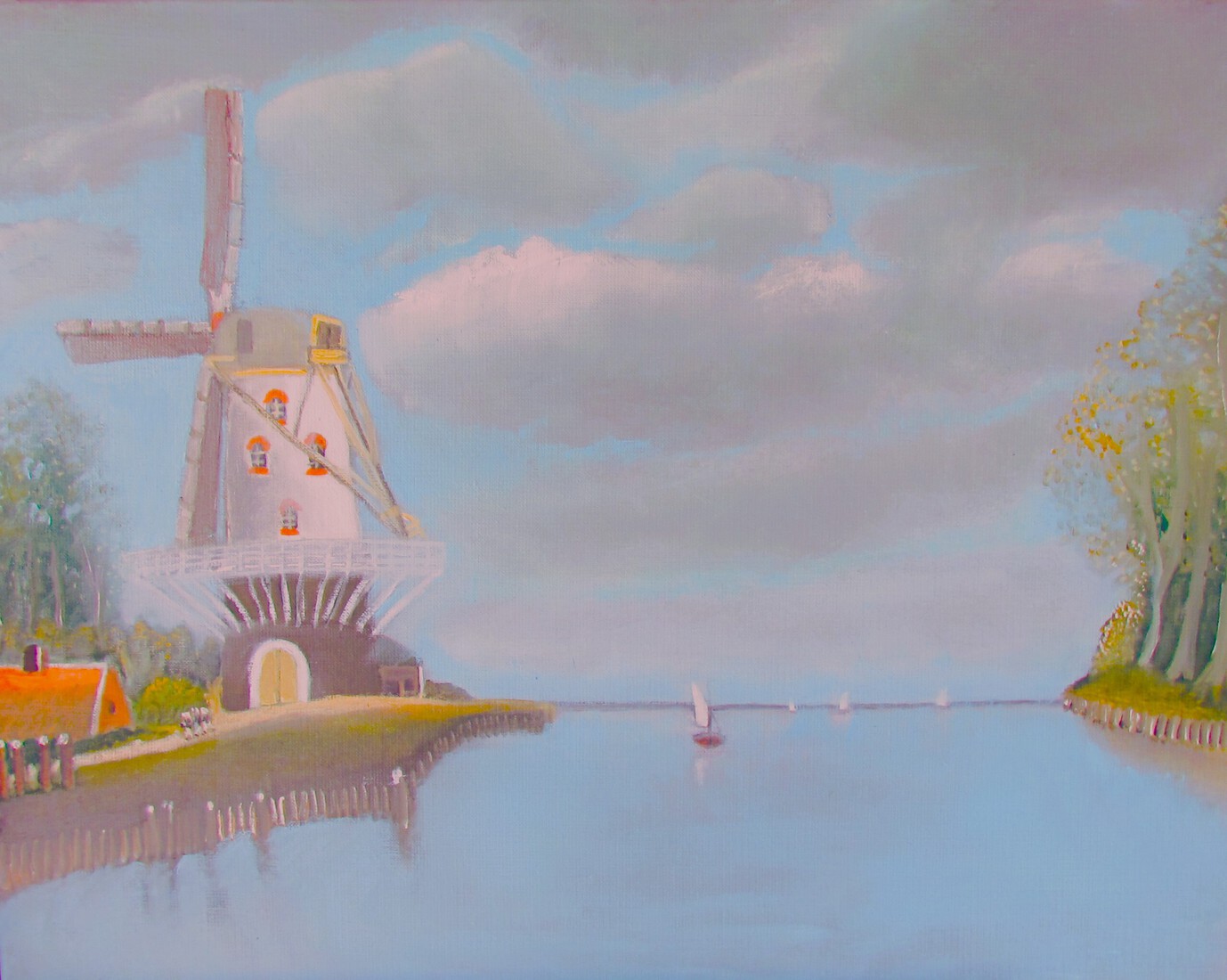 Molen aan de oevers van het meer