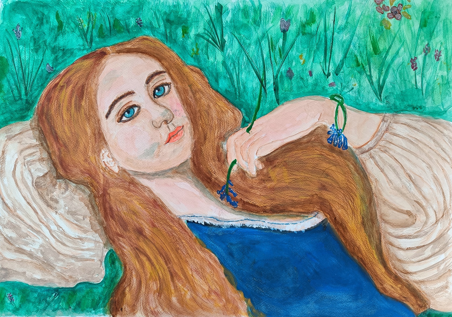 Vrouw liggend in gras