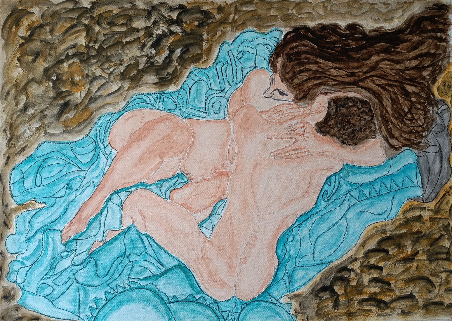 Liggend naakte man en vrouw