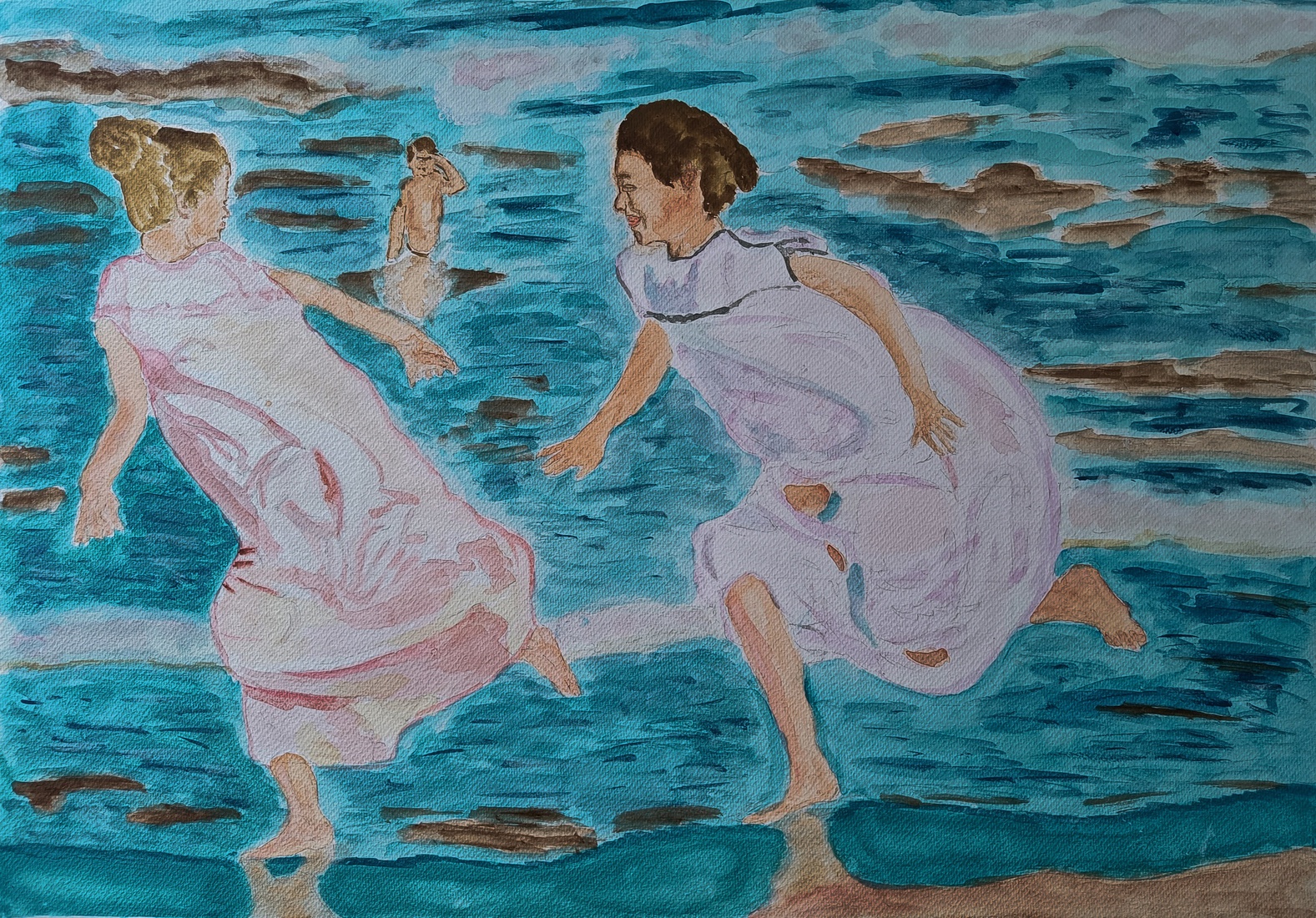 Rennende Meisjes langs het strand