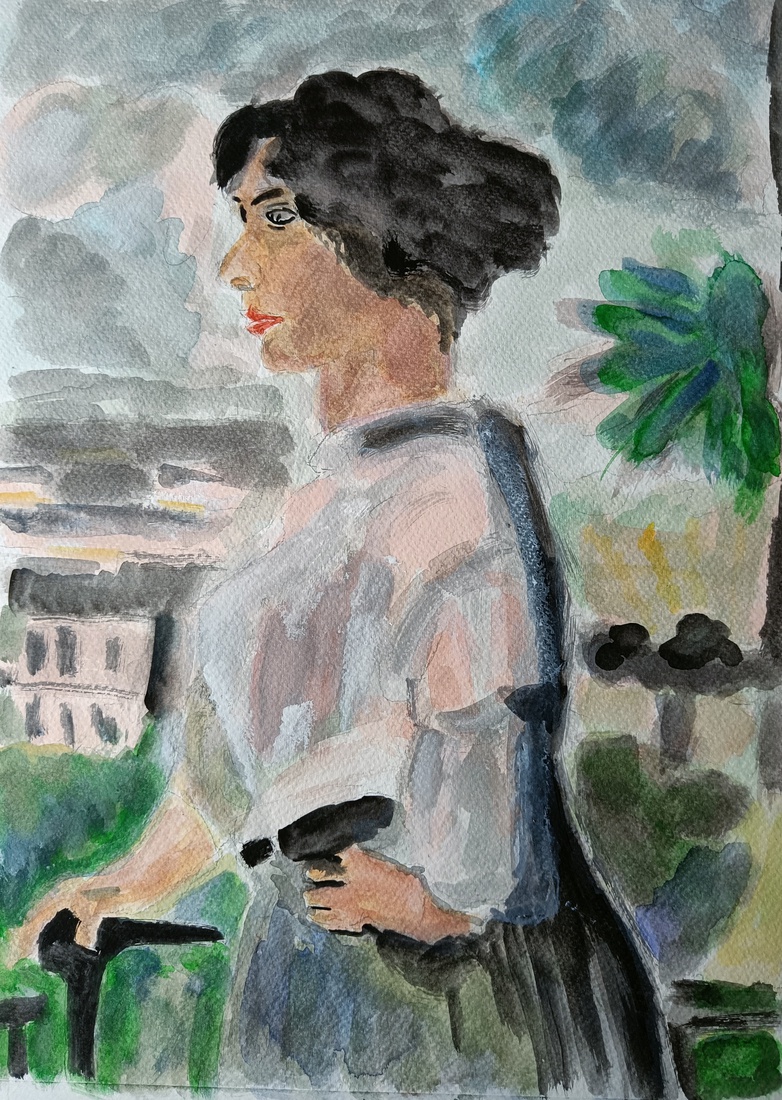 Vrouw kijkt over stad