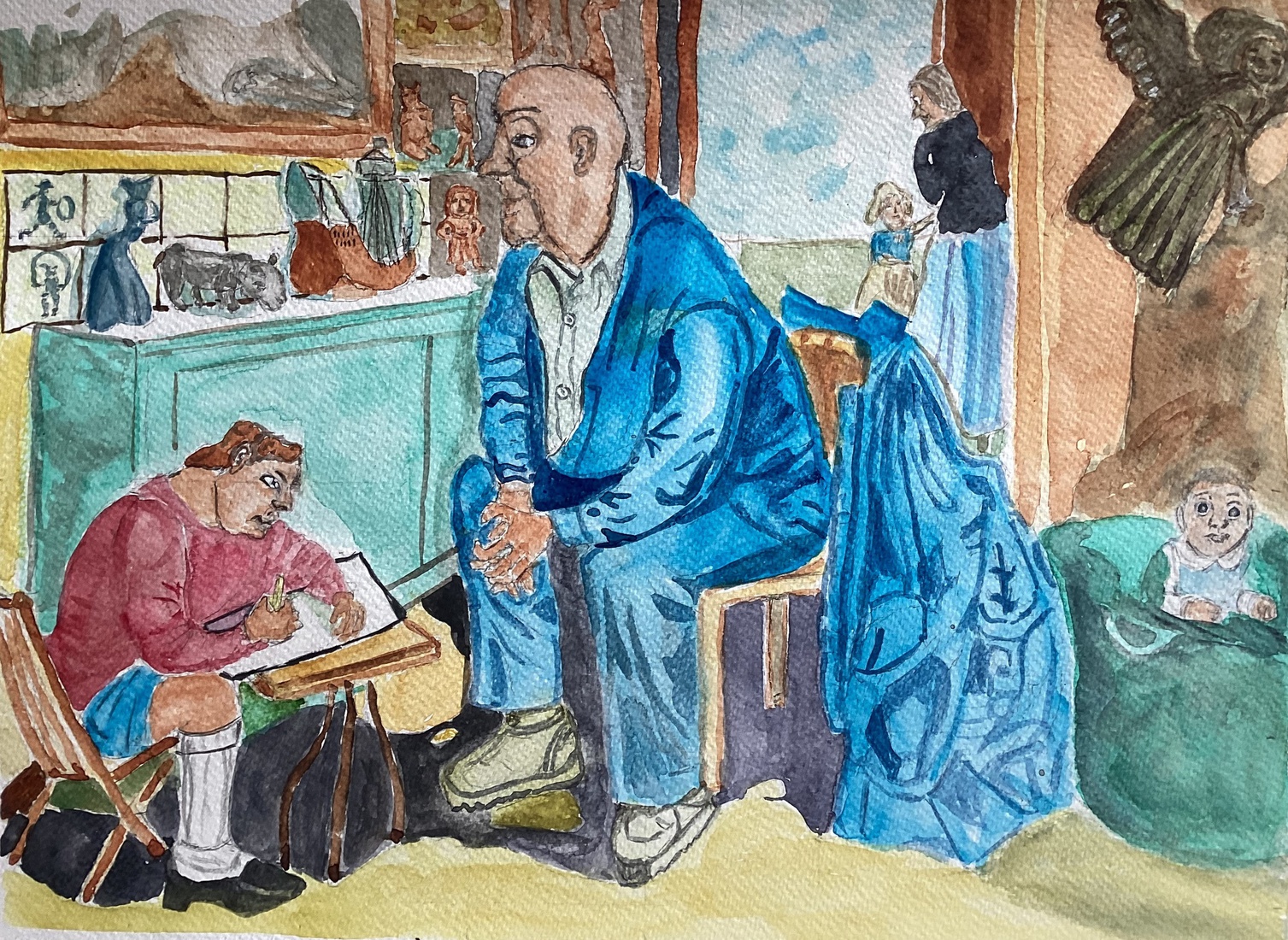 Man en jongen zitten in Kamer