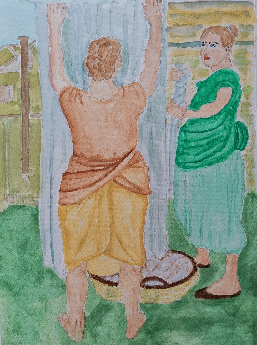 Vrouwen die was ophangen