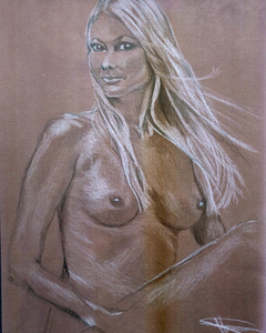 Tekeningen in verschillend materiaal als pastelkrijt, houtskool en grafietpotlood. 