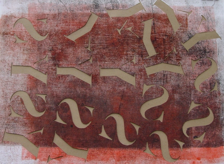 Collage drukplaatletters steenrood