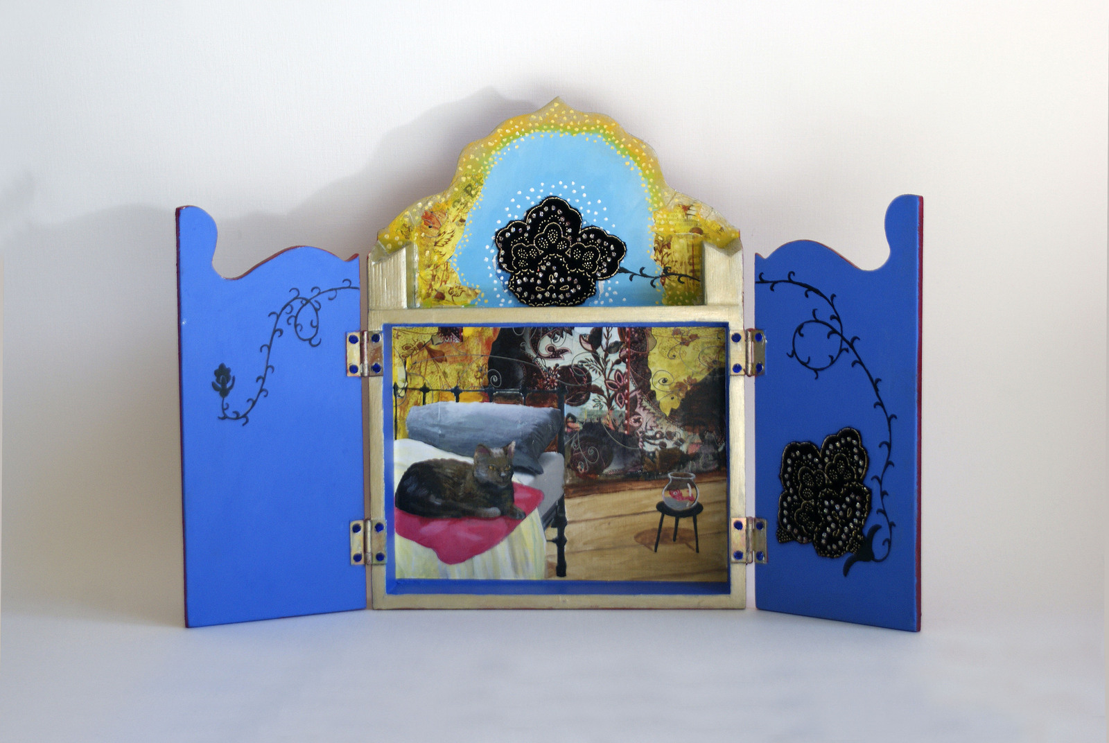 blauw/geel altaartje voor huisdier