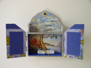 huis- of gedenkaltaartjes gemaakt van hout, verf en papier