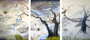 3-luiken, geschilderd op ruw doek, zijn ook los of in een andere samenstelling te bestellen