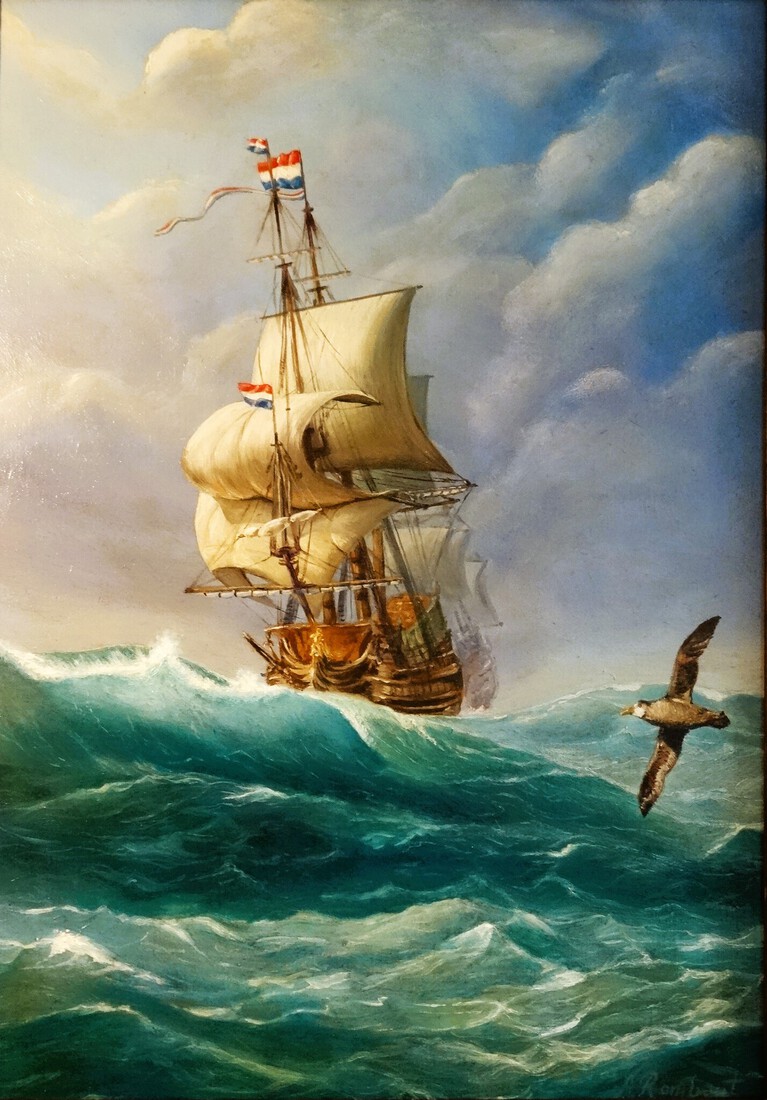 De Batavia in konvooi naar het zuiden.