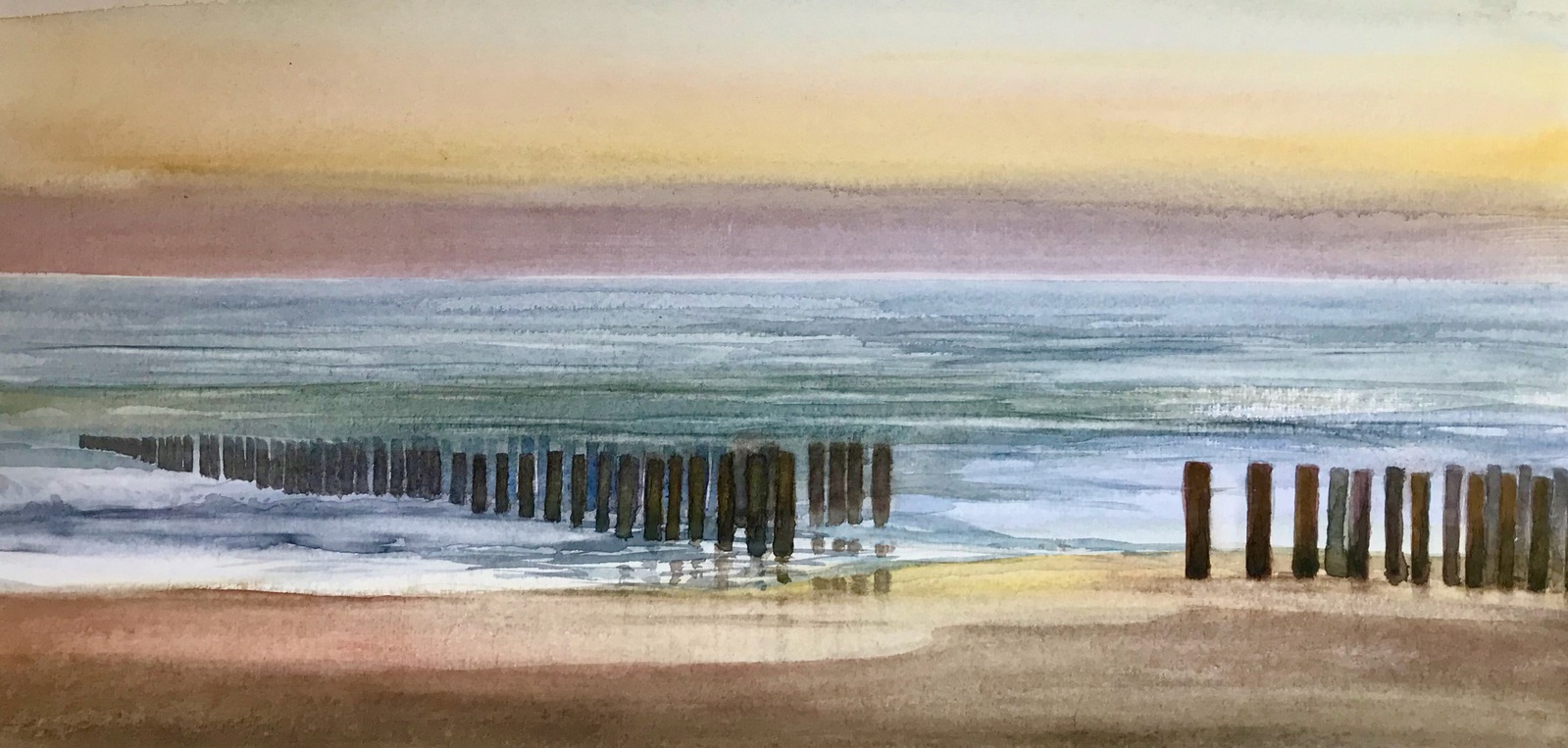 Zeegezicht met paalhoofd