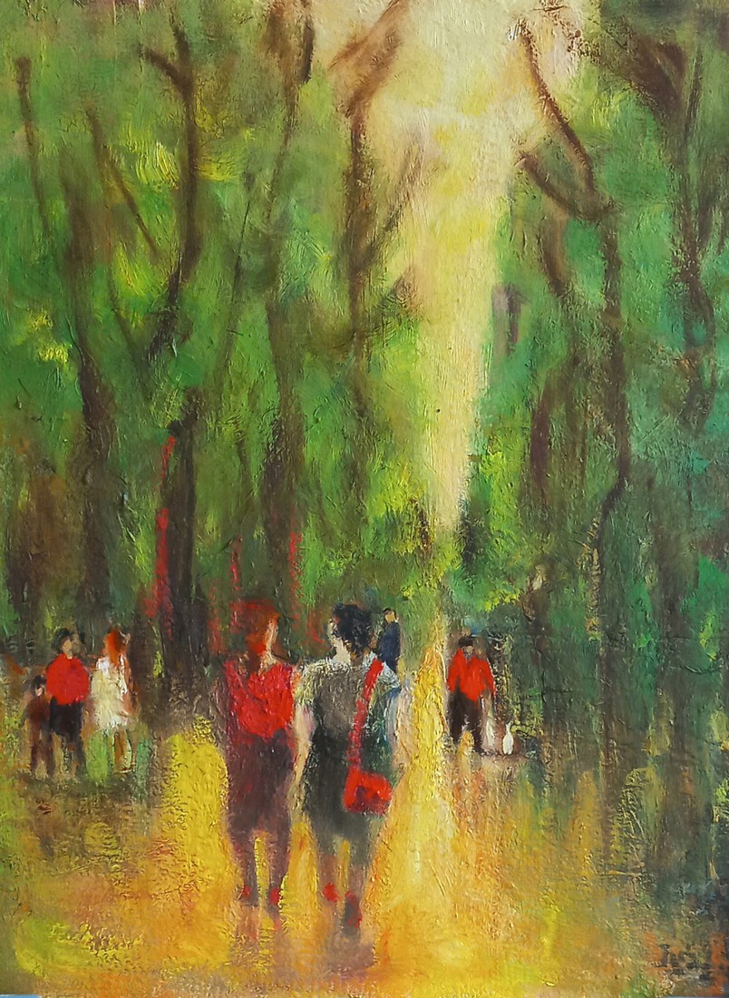 Wandeling olieverf op canvas 