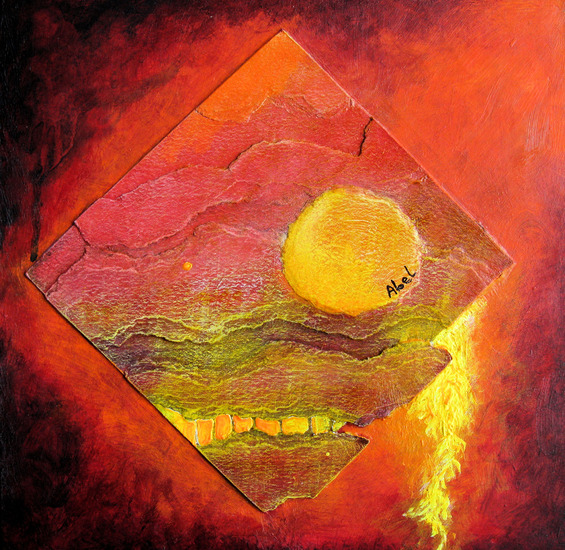 Gezicht in vurig landschap