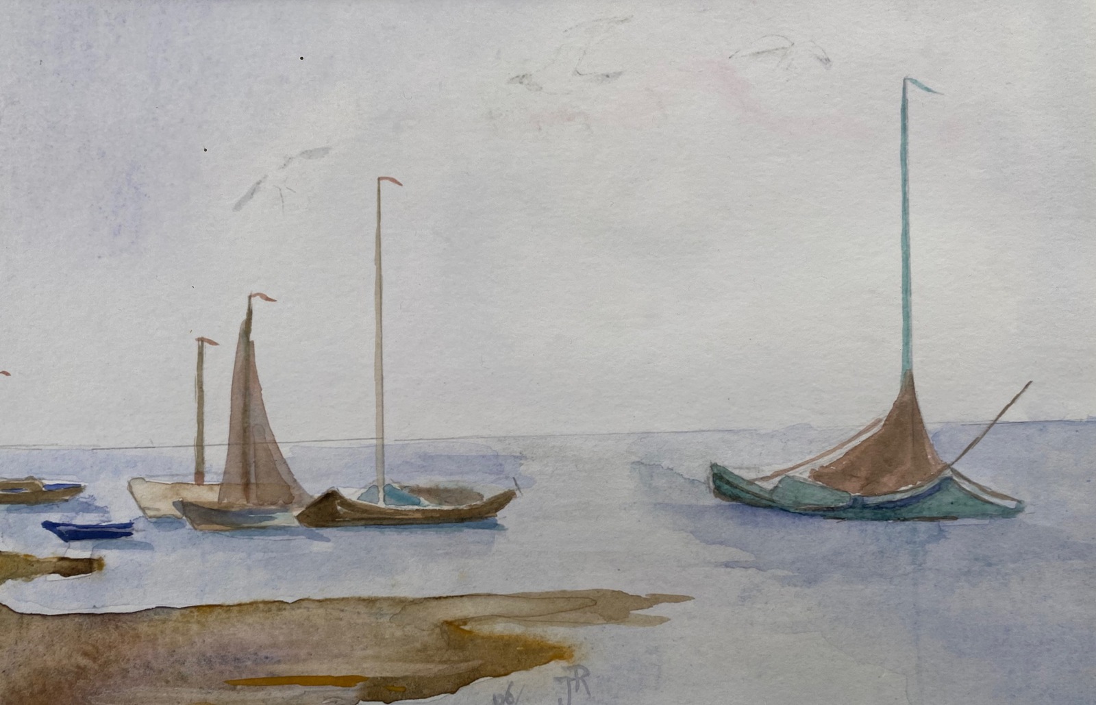 Schepen op een windstil wad