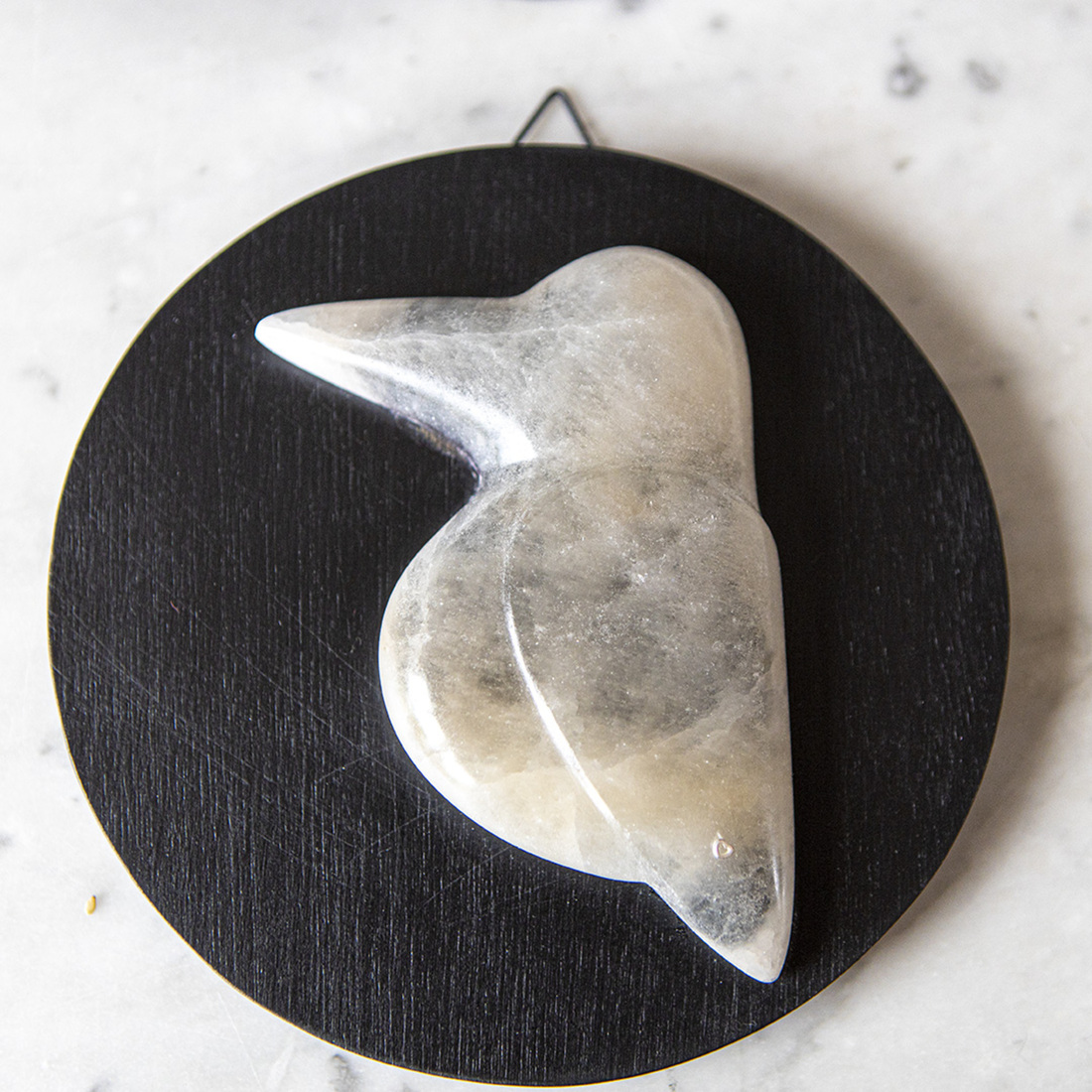 Plaquette met ijsvogeltje van oranje seleniet 