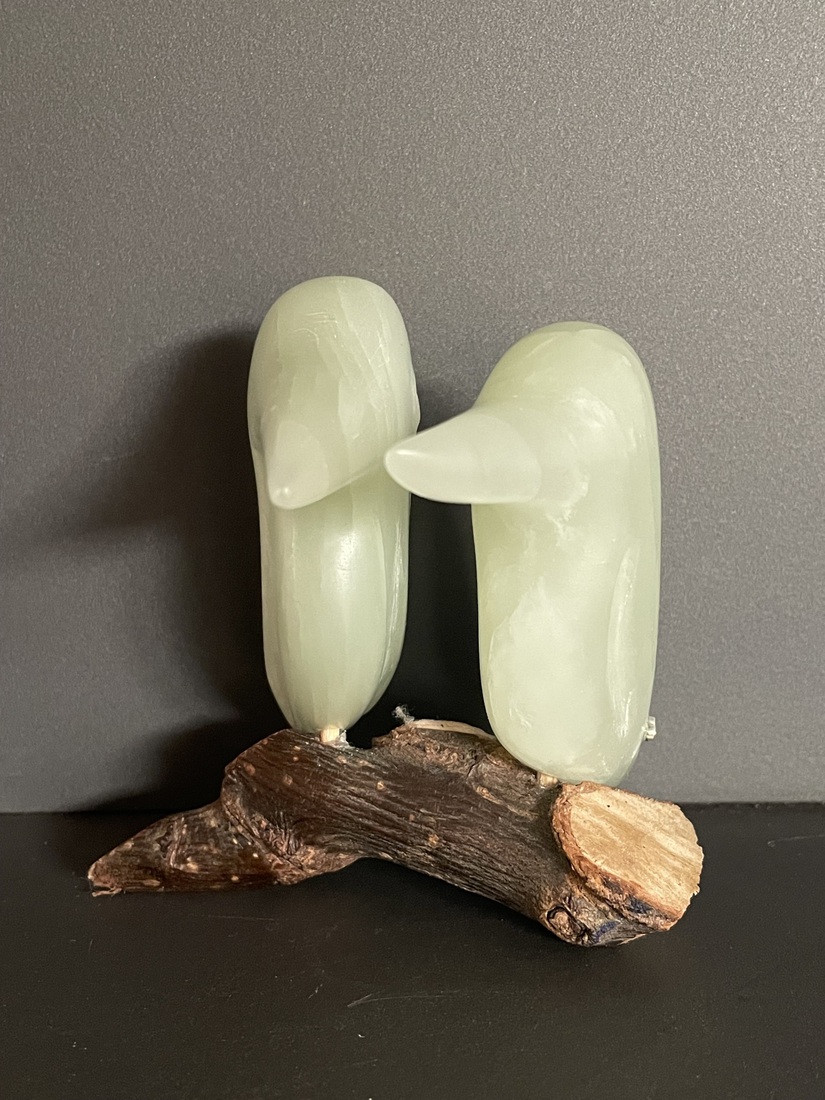 Setje ijsvogeltjes van Chinees speksteen 