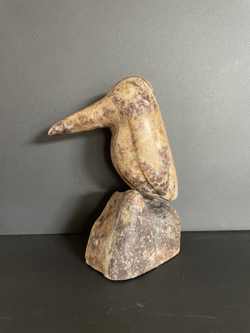 ijsvogeltje van paars/geel speksteen 