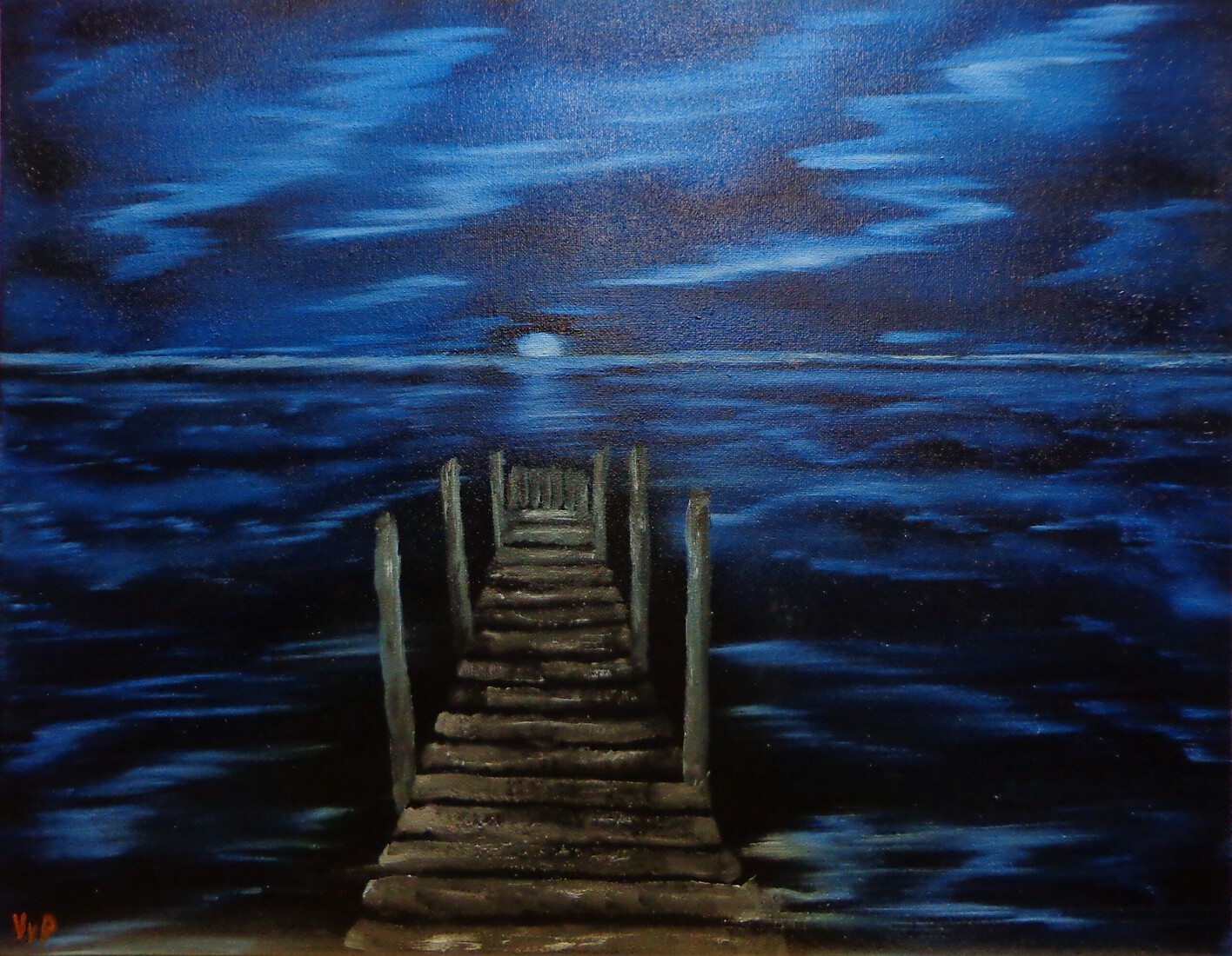 Houten steiger naar 't maanlicht