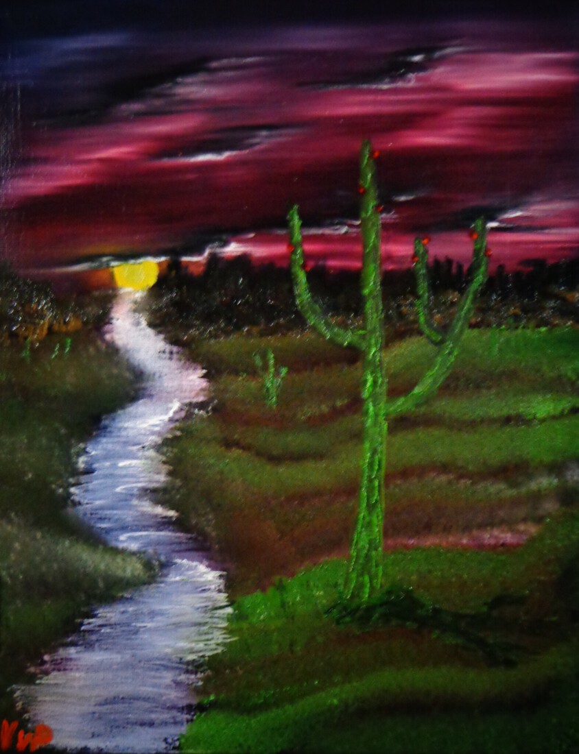 Zonsondergang met halloween in de cactuswoestijn