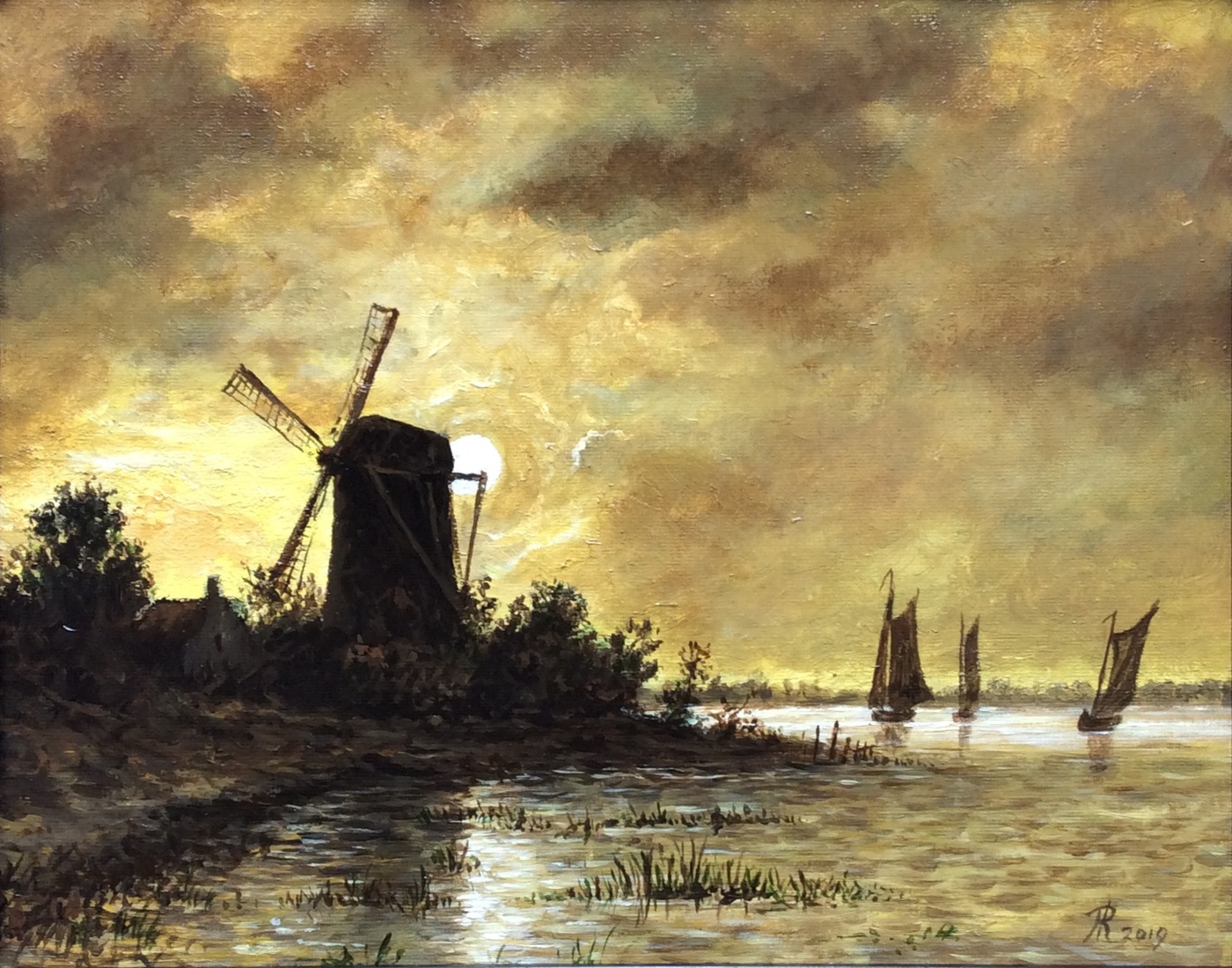 Molen in avondschemering