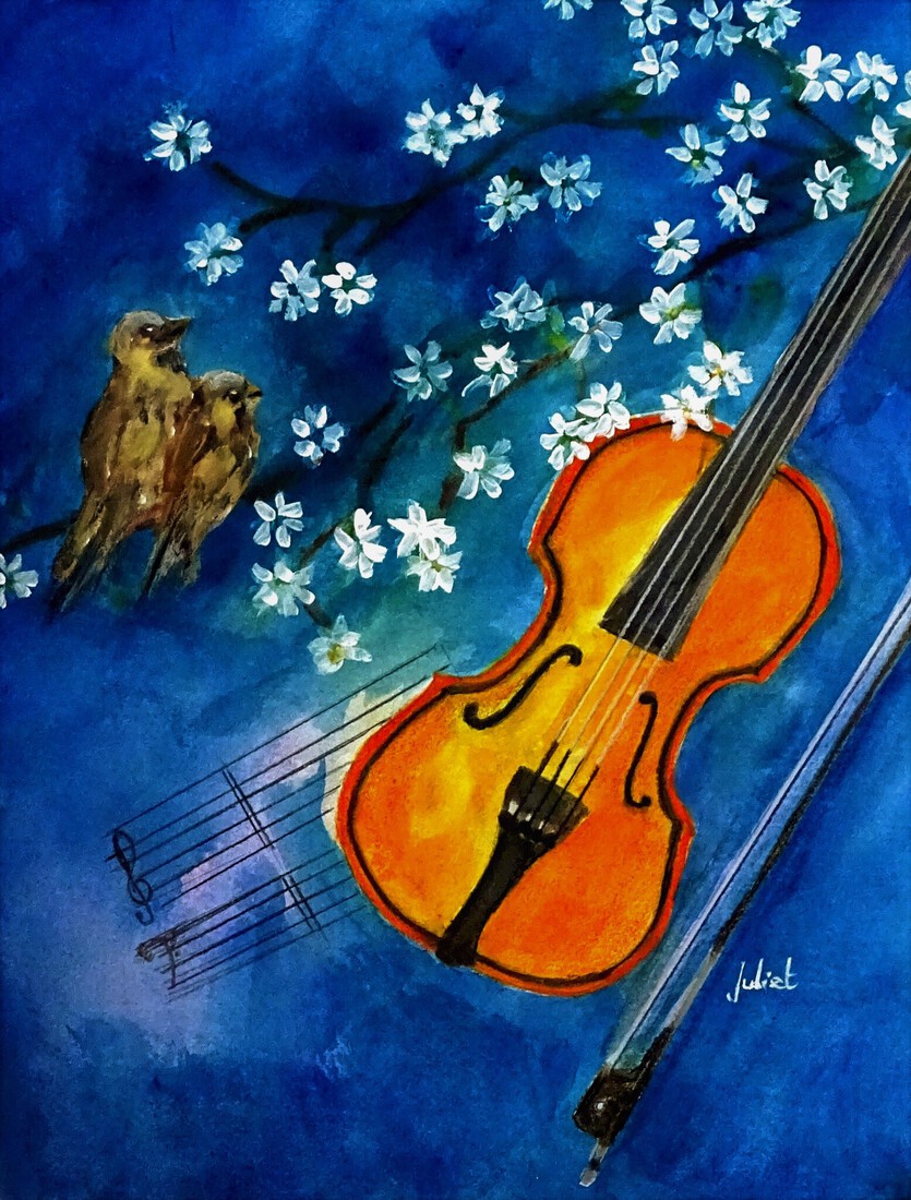 Mussen met op de achtergrond muziek voor viool