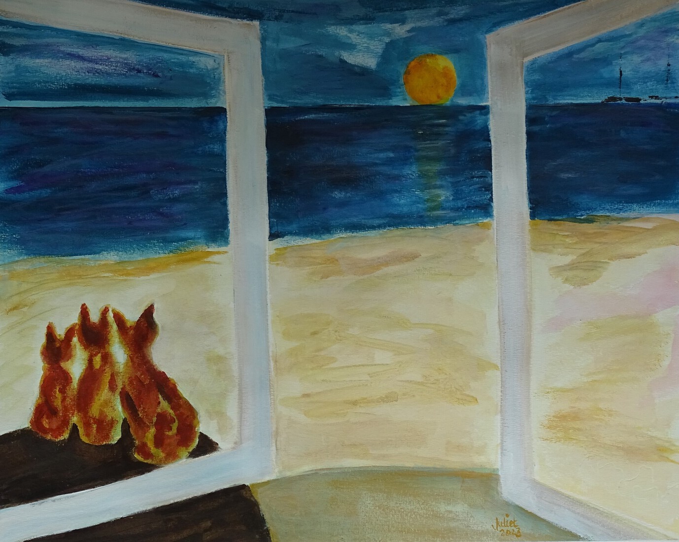 Poezen kijken naar zonsondergang