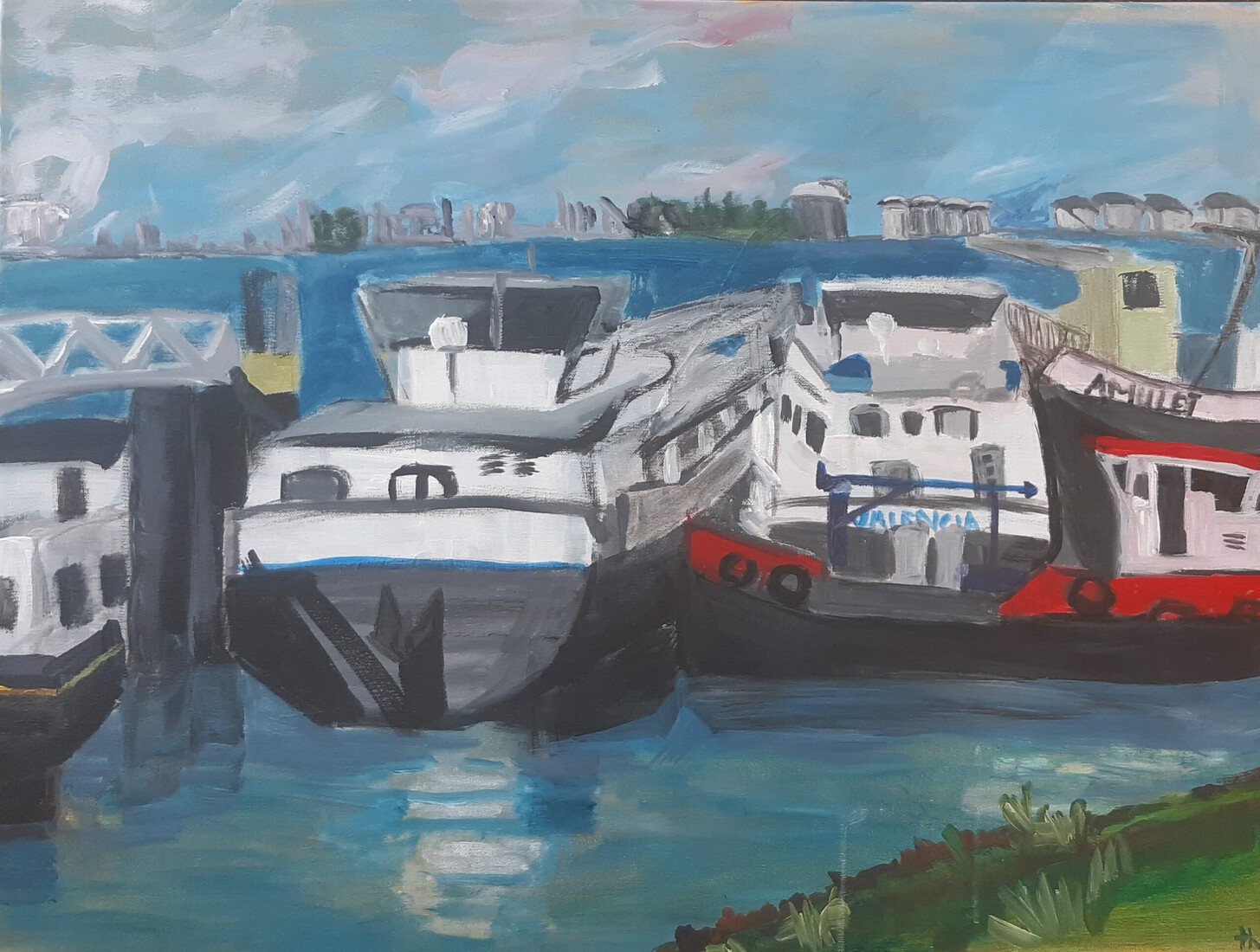 Schepen wachten op lading