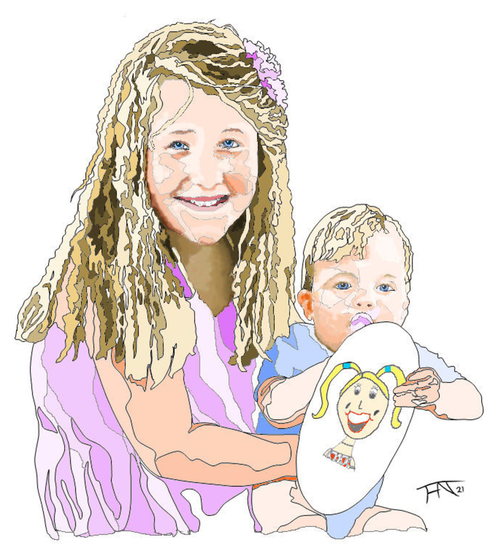 Lina en Boris tonen het resultaat van hun portret tekening