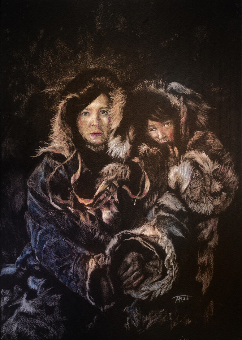 Twee Siberische Chukchi vrouwen in hun Yaranga