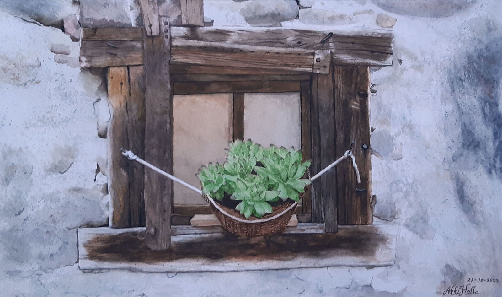 Frankrijk, raam met vetplant