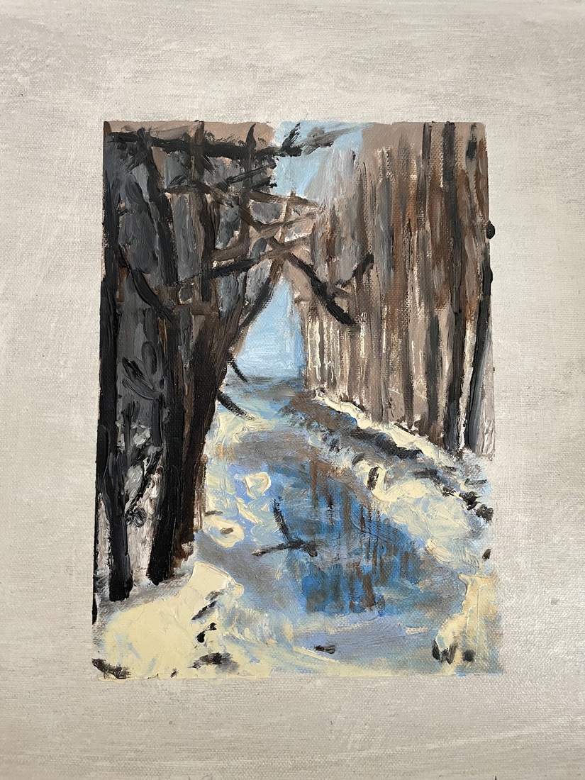 Populieren langs bevroren sloot