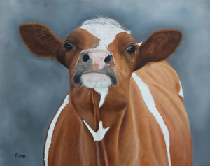 Koe Valentina geschilderd met olieverf op canvas.