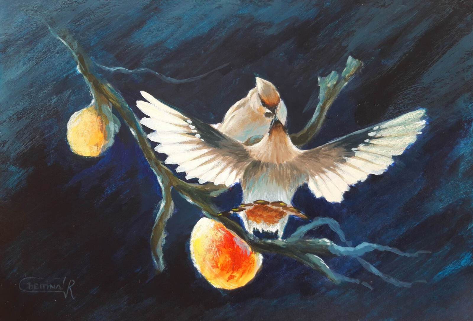 Acrylverf op papier. 