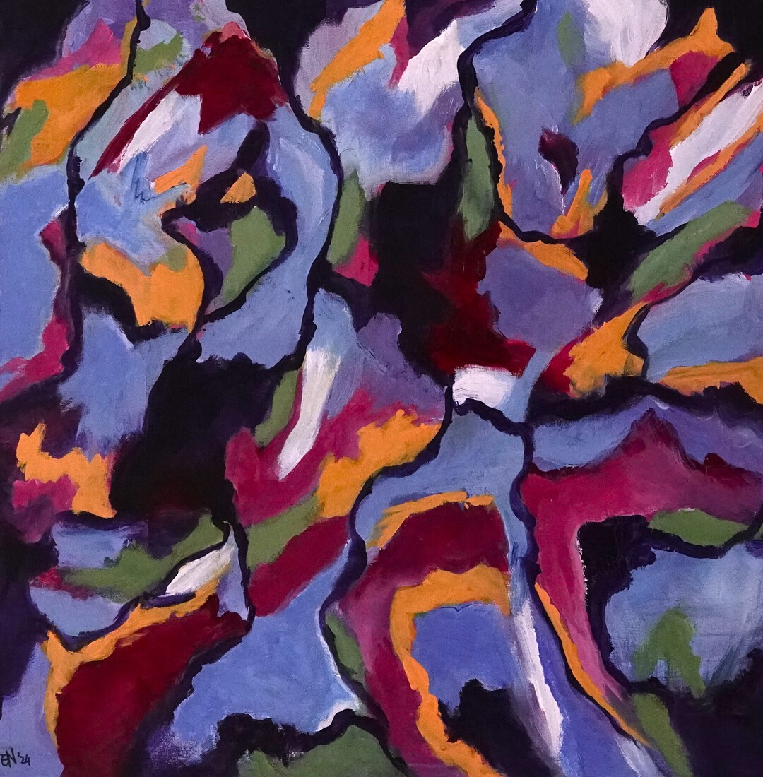 Abstract in blauw en rose 2