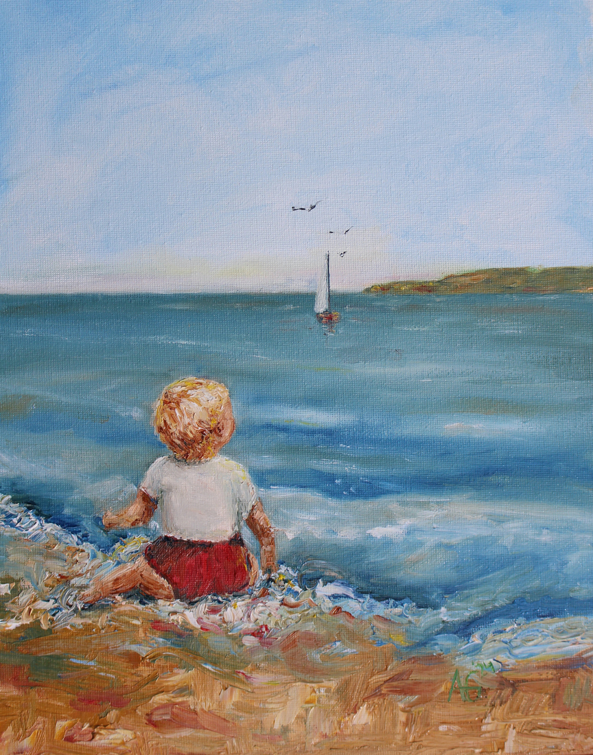 Geboortekaartje; baby aan zee 