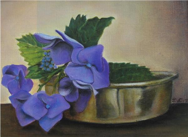 hortensia in koperbakje