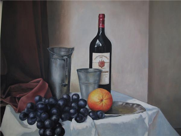 stilleven met wijn en sinaasappel